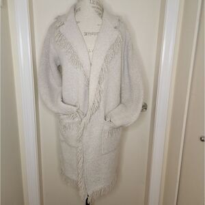 fringe knit blanket cardigan coat